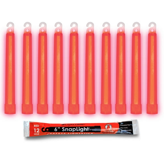 Cyalume SnapLight Red Glow Sticks, 6" Industrial Grade, Ultra-Bright Light Sticks with 12 Hour Duration, 10pk