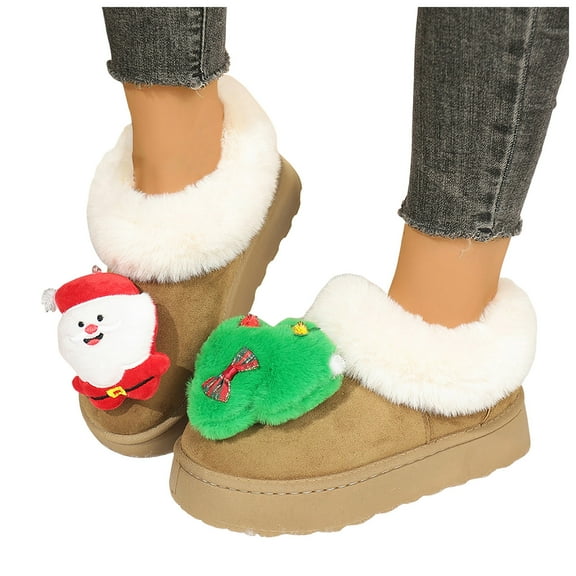 Platform Snow Boots for Women Cute Christmas Matching Slippers Santa Xmas Tree Decor Fuzzy Winter Ankle Booties