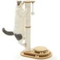 thumbnail image 1 of Wooden Tall Cat Scratching Post for Indoor Cats 32" with Interactive Toys Cat Scratcher Modern for Large Cats Adult Cat Scratch Post with Two-Layer Turntable Balls & Dangling Ball, 1 of 18