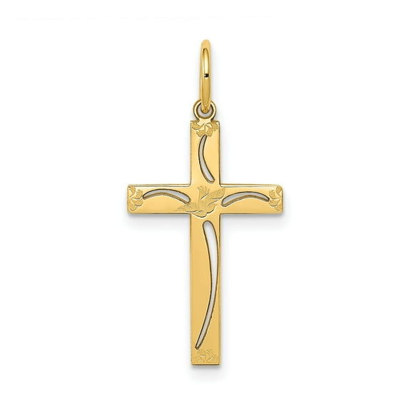 14k Yellow Gold Cross Pendant for Women with Floral and Vine Design, Christian Religious Jewelry Symbolizing Faith, Elegant Catholic Necklace for Everyday Wear