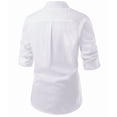 thumbnail image 3 of Men's Half Button-Up Long Sleeve Casual Shirt Solid Color Roll-Up Sleeve Work Shirt with Chest Pocket Lightweight Wrinkle Resistant (L-3XL), 3 of 7