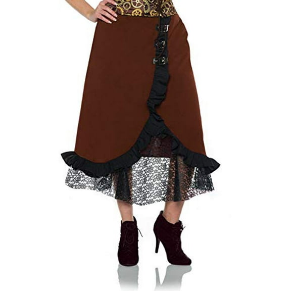 Underwraps Women's Steampunk Costume Lace Skirt-Brown S