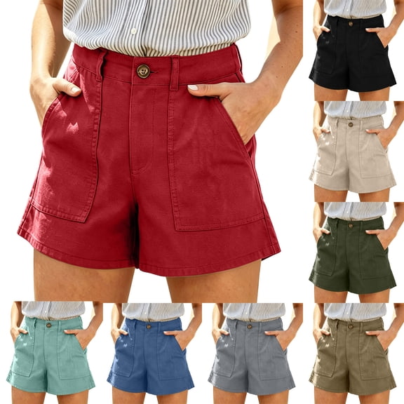 Hvogkswy Shorts for Women Solid High Waist Button Zipper Wide Leg Shorts with Pockets Loose Lightweight Casual Summer Beach Shorts