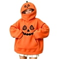 thumbnail image 2 of Yeaiivve Halloween Pullover Hoodie for Girls Funny Printed Cute Hoodies Oversized Long Sleeve Hooded Sweatshirts with Kangaroo Pocket Kids Holiday Gift Orange 15 Years, 2 of 8
