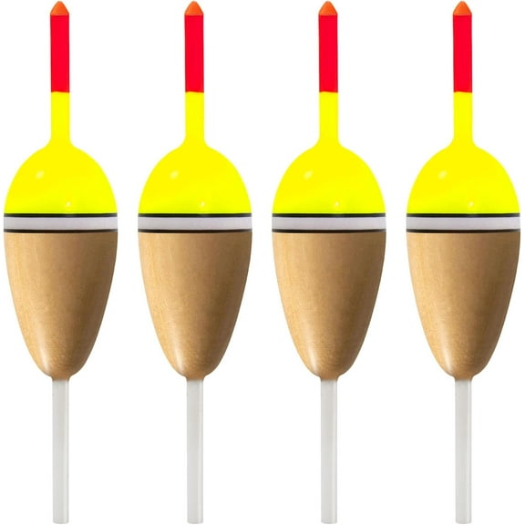 4-Pack Bobbers for Fishing, Buoyant Balsa Wood Body Slip Bobbers Floats, Oval High Sensitive Slip Bobber for Fishing Crappie Bluegill Trout Bass Panfish Catfish Walleye