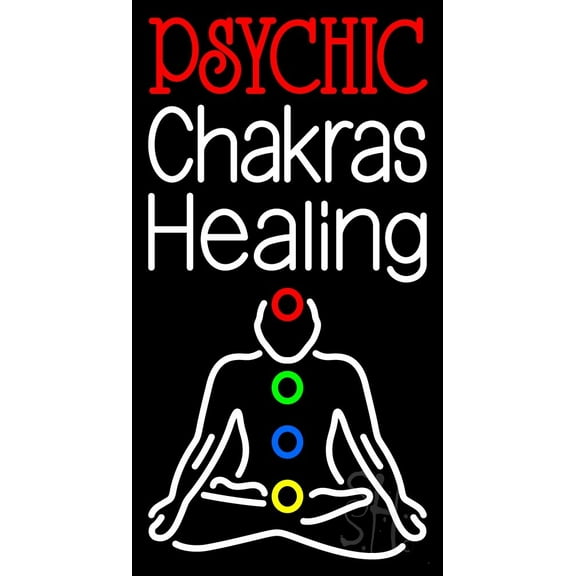 White Psychic Chakras Healing LED Neon Sign 24" Tall x 13" Wide - inches Black Square Cut Acrylic Backing, with Dimmer - Bright and Premium built indoor LED Neon Sign for Storefront.