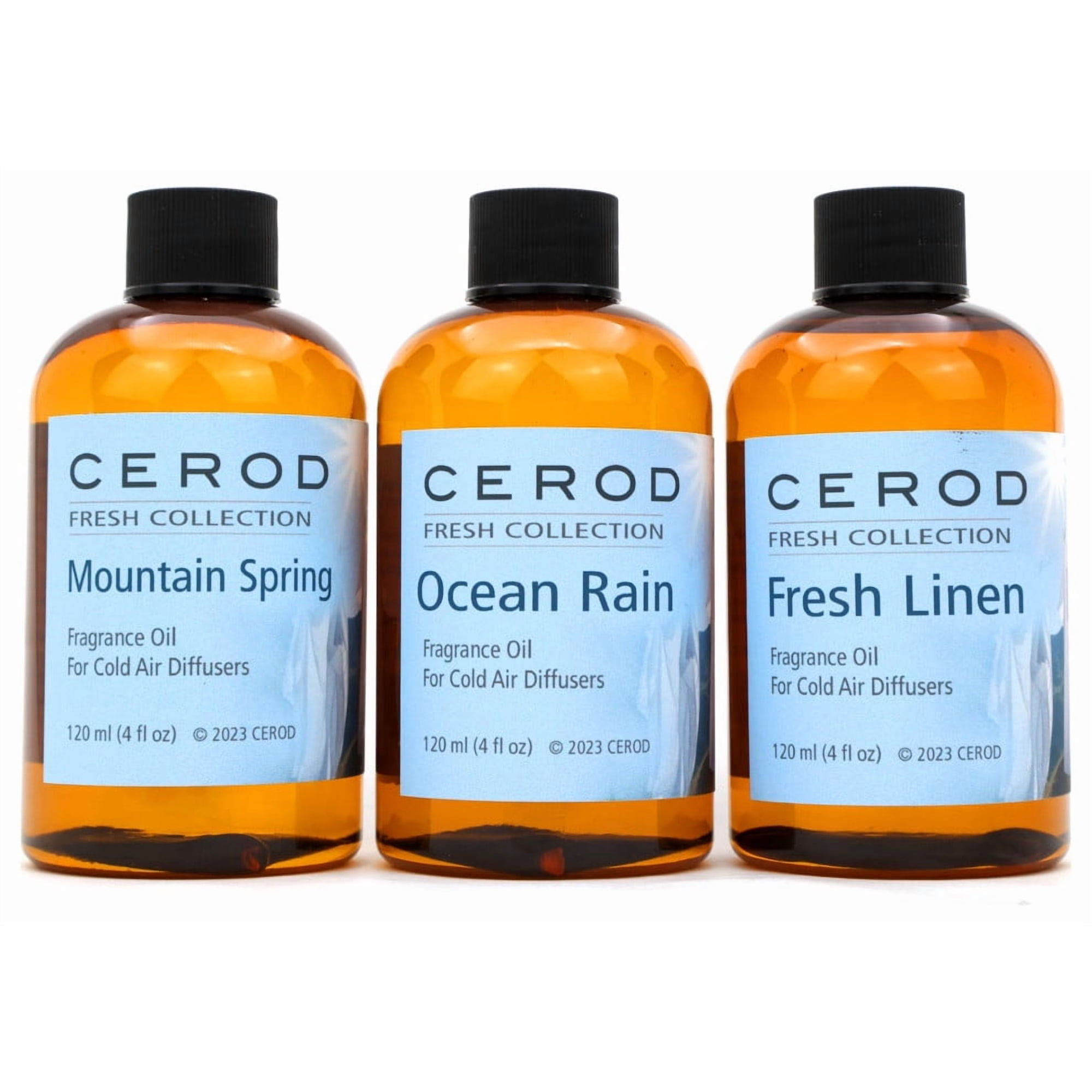 CEROD – Fresh Collection Scents Set (3) - Diffuser Oil for Cold Air Waterless Diffusers - Fresh Linen, Mountain Spring, Ocean Rain- Aromatherapy Essential Oil Scents for Home & Office (3)