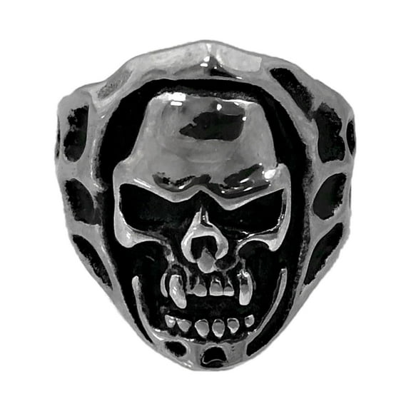 Seven Seas Pirates Skull Steel Black Enameled Ring