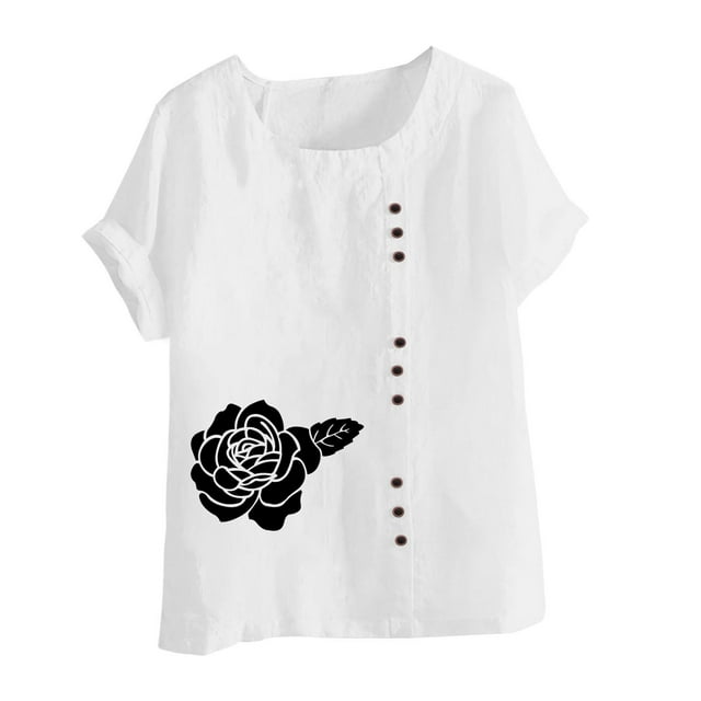 Birdeem Mode Femmes Été T-Shirt Imprimé Ample Col Rond Manches Courtes Blouse Décontractée