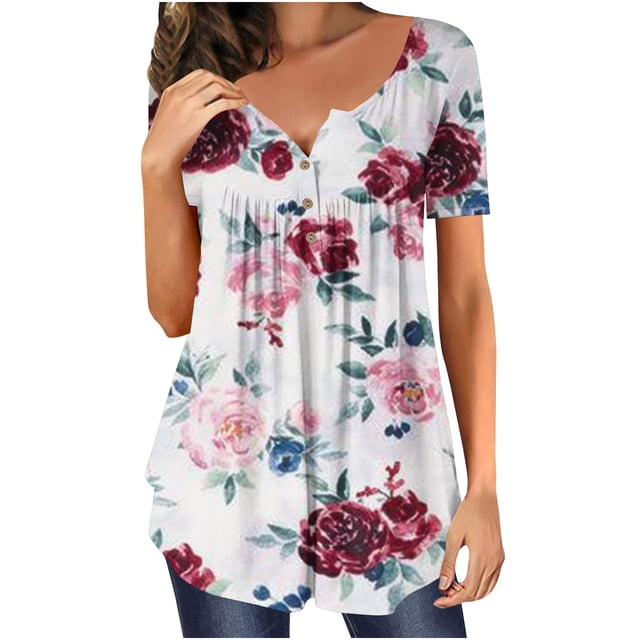 SMihono Hauts pour Femmes Été Chic Décontracté Mode pour Femmes Débardeur Imprimé Col Rond Ample Manches Courtes Chandail à Enfiler Haut Grande Taille T-Shirt
