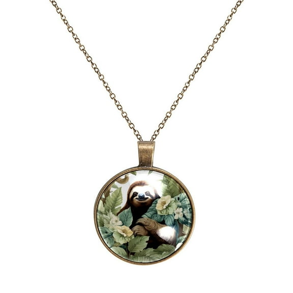 Sloth Necklace Personalized Custom Photo Round Pendant Adjustable Stainless Steel Necklaces with Gift Box for Men Women Mothers Valentine's Jewelry Gift