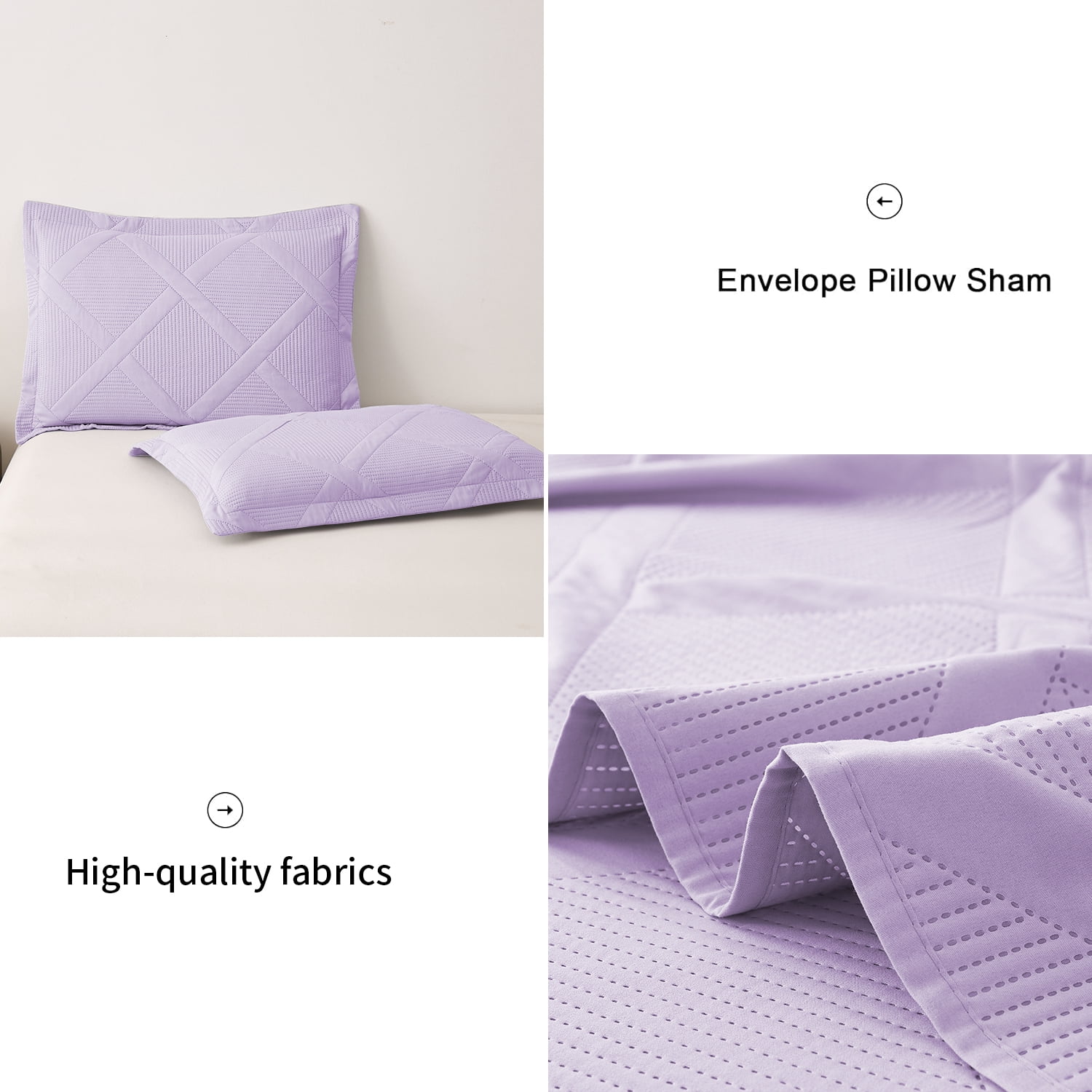 Beartech Solid Color Quilt Set Queen/Full Size Light Purple Bedspread Coverlet Microfiber Bedding Lightweight Reversible Set,Soft Bedding for All Seasons