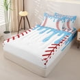 thumbnail image 2 of Homewish Blue Drippy Baseball Stitch Print Zipper Twin Comforter Sets with Fitted Sheet and 2 Pillowcases,Sports Monogram Zipper Bedding Set For Kids Boys And Girls,Reversible,4-Piece, 2 of 7