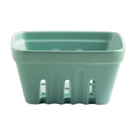 Ceramic Berry Basket - Multi-Purpose Fruit Colander with Drainage Holes, Elegant Storage Bowl for Berries, Snacks, and Kitchen Decor, Easy to Clean and Stain-Resistant Green