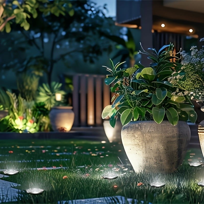 4 Pack Solar Ground Lights Outdoor - 8 LED Solar Pathway Lights with Auto On/Off, IP44 Waterproof, Warm White for Garden, Walkway, Driveway, Stairs & More
