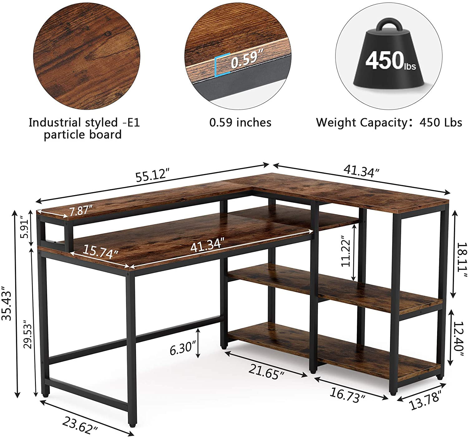 Tribesigns 55/53 inch Reversible L Shaped Computer Desk with Storage Shelf  and Monitor Stand - On Sale - Bed Bath & Beyond - 33345743