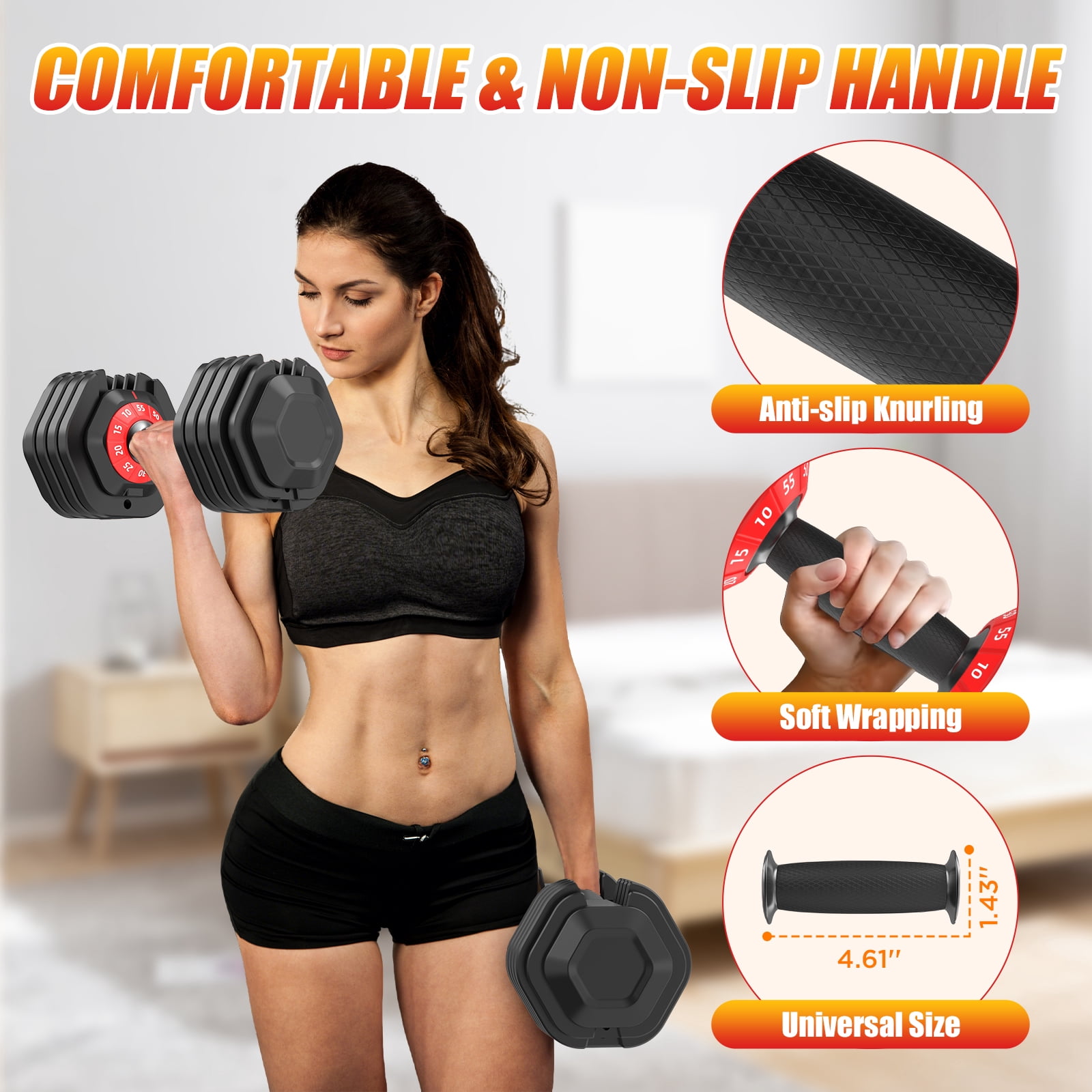 Hiaso 55lb 5-in-1 Adjustable Dumbbell Set Plates & Rack-Space-Saving Free Weights for Home Gym, Full Body Workout for Women & Men