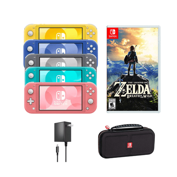 Nintendo Switch Lite Handheld Game Console Refurbished + RetroFam Carry Case + Legend of Zelda Breath of Wild Game