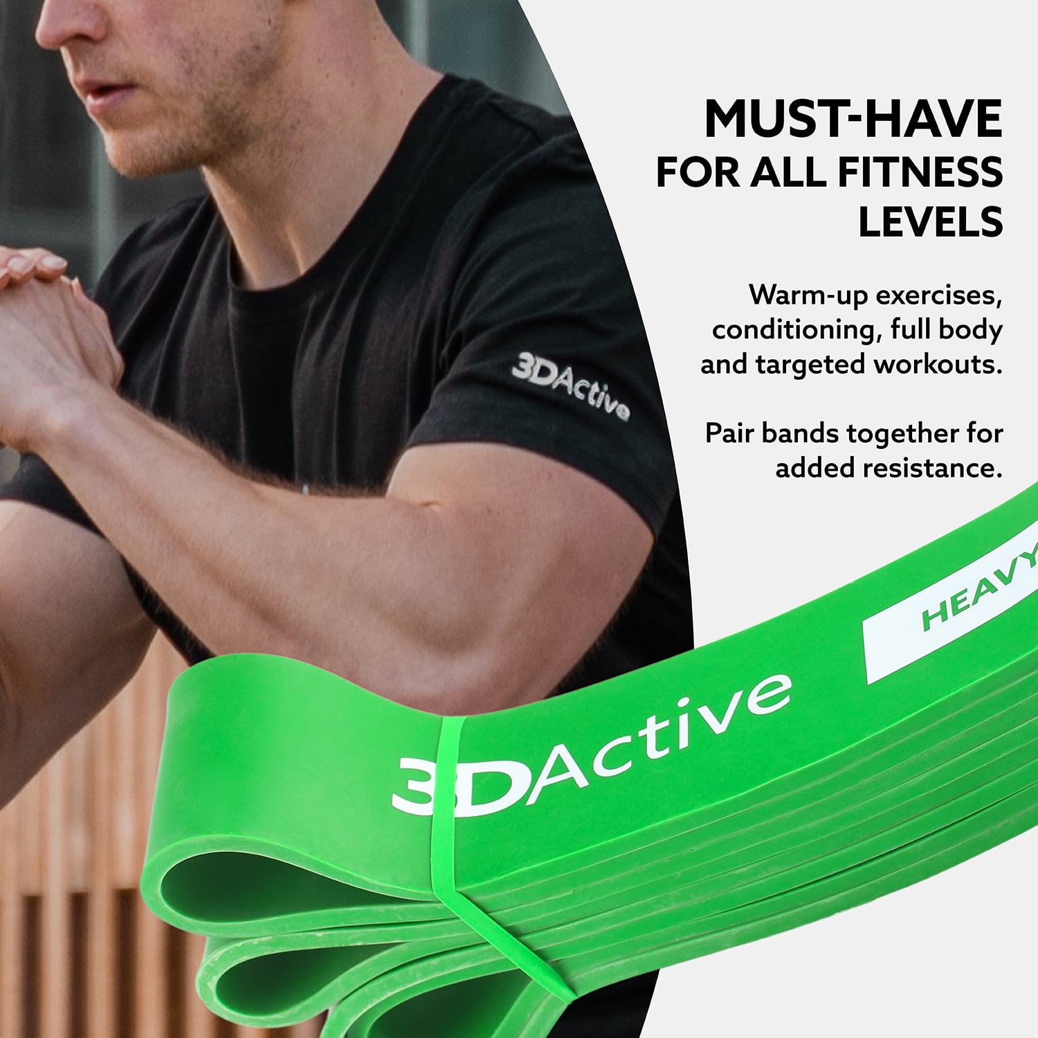 3DActive Resistance Band, Heavy Workout Band for Strength & Resistance Training with Free Exercise Guide - Green (50 to 125lbs)