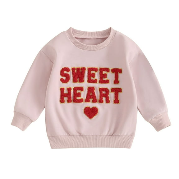 Musuos Toddler Girls Valentine's Day Sweatshirts 12 18 24M 3 4T Long Sleeve Crewneck Letter Heart Embroidery Pullover Tops