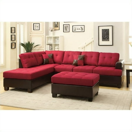 Poundex Bobkona Winden 3 Piece Reversible Sectional Sofa In Carmine Poundex Bobkona Winden 3 Piece Reversible Sectional Sofa In Carmine