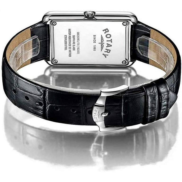 Rotary Men s Watch Cambridge Rectangle 42mm Silver Dial Black