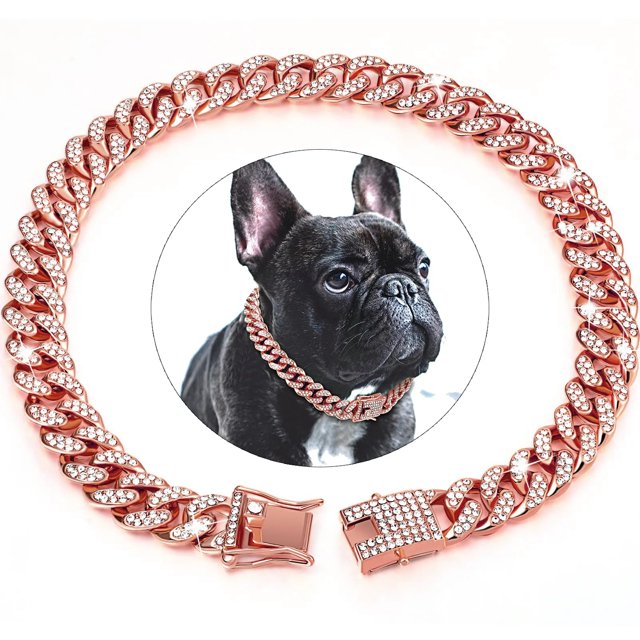 Dog Chain Diamond Cuban Collar Walking Metal Chain Collar with Design Secure Buckle Pet Cat Cuban Collar Jewelry Accessories LZ