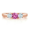 thumbnail image 2 of Gem Stone King 1.05 Ct Pink Created Sapphire Sky Blue Aquamarine 18K Rose Gold Plated Silver Classic 3-Stone Ring for Women (Size 5), 2 of 4