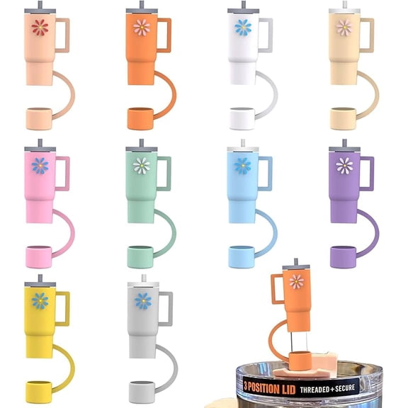 10Pcs Straw Cover Cap for Stanley Cup, Silicone Straw Topper Compatible with Stanley 30&40 Oz Tumbler with Handle