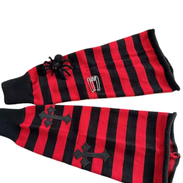 Calentador de piernas a rayas Punk para mujer japonesa, araña gótica para cubierta de pie cruzado, largo S