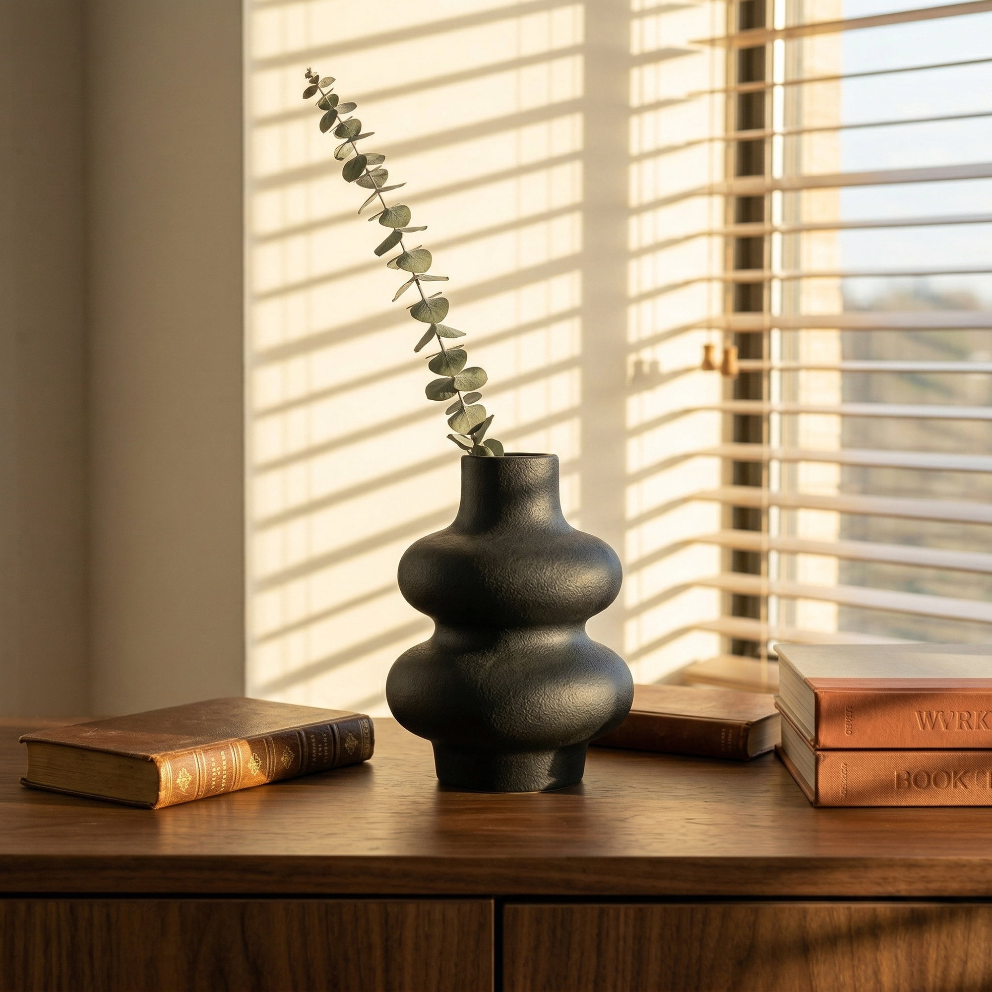 Unique Bargains Ceramic Modern Ripple Textured Decorative Vase Black 4.7"L x 4.7"W x 6"H