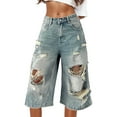 thumbnail image 2 of GBSYEWXS Women Denim Shorts Elegant Ripped Wide-Leg Relaxed Comfort Waist Blue Jeans Shorts, 2 of 9