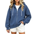 thumbnail image 3 of Drawstring Hoodies Women Zip Up Long Sleeves Hooded Oversized Sweatshirt Fleece Jackets Spring Fall Office Business Work Coats with Pockets, 3 of 9