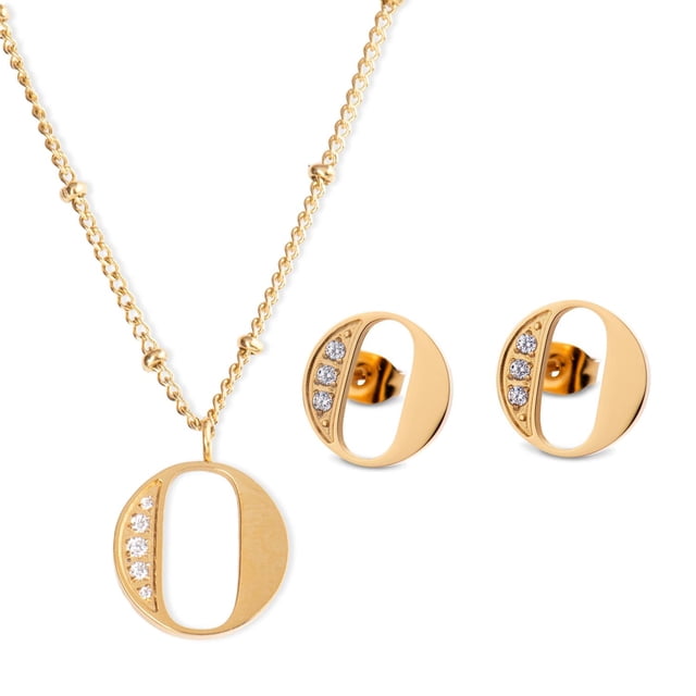 Juego Joyería Mujer, Collar Aretes Inicial Letras LuckyLy, Acero Inoxidable Baño de Oro 18k dorado UNITALLA
