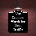 thumbnail image 2 of Use Caution Watch for Boat Traffic BLACK Aluminum Composite Sign 15''x18'', 2 of 9