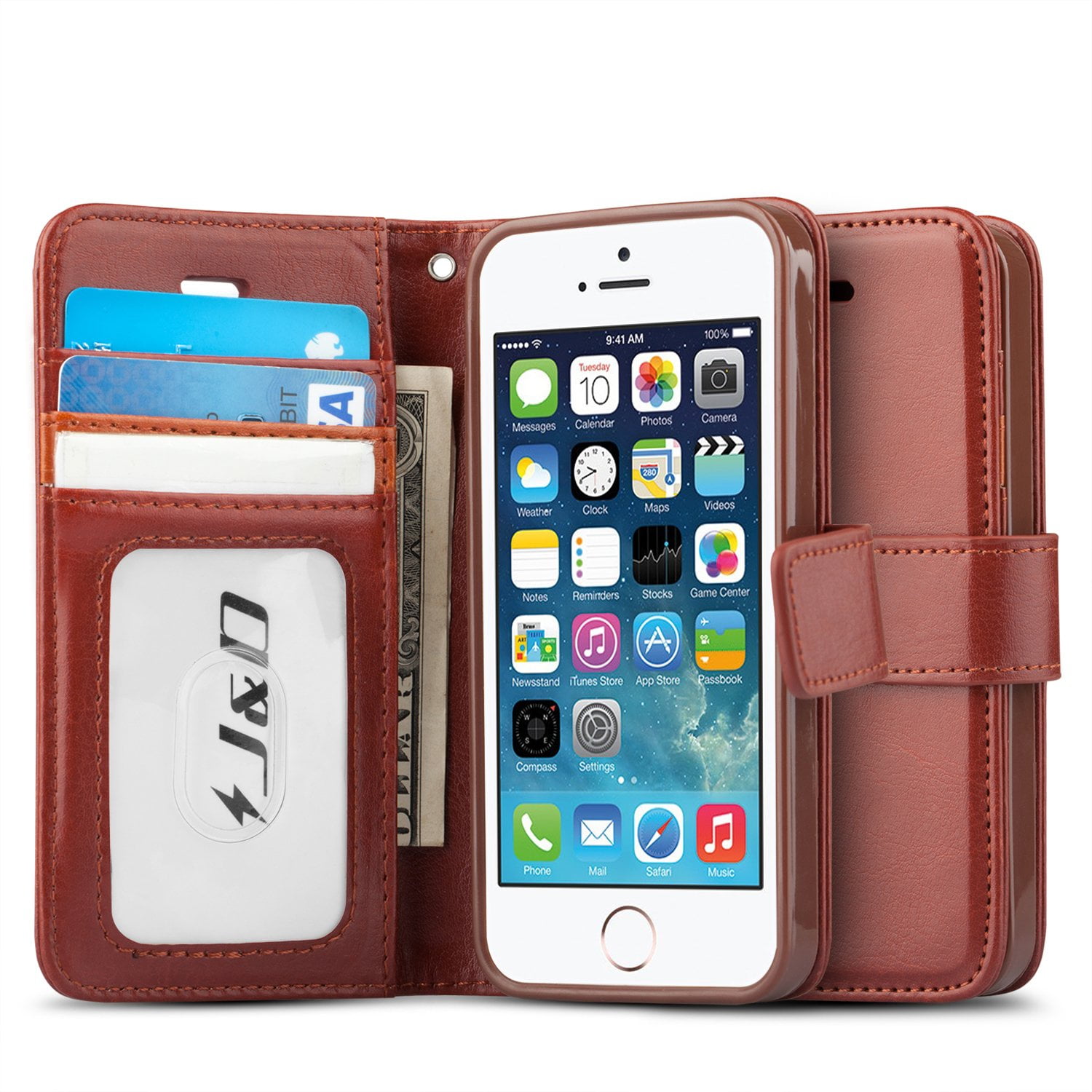 J&D Compatible for iPhone 5S / iPhone 5 Case, [Wallet Stand] [Slim Fit] Heavy Duty Protective Shock Resistant Flip Cover Wallet Case for Apple iPhone 5S, Apple iPhone 5 Wallet Case