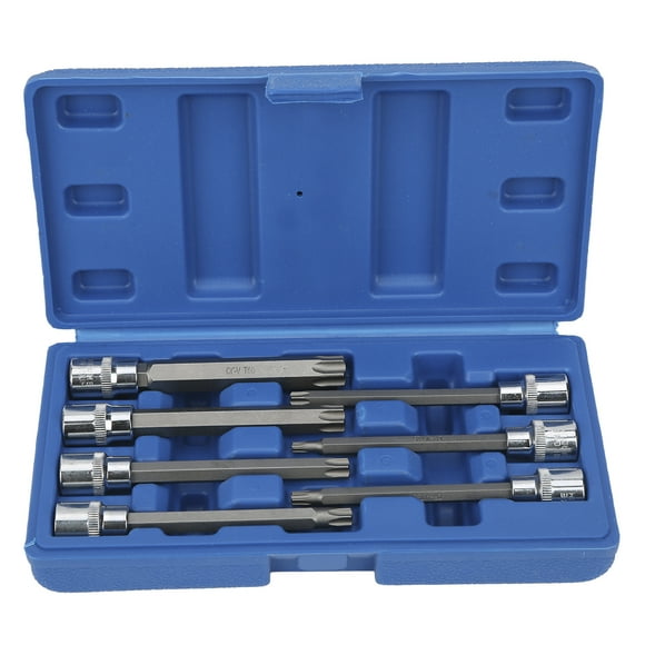 Embout de clé à douille, 7 pièces/ensemble Kit de douille d'embout hexagonal à étoile extra longue T25-60 entraînement carré 3/8 pouces avec boîte à outils pour la réparation de voiture