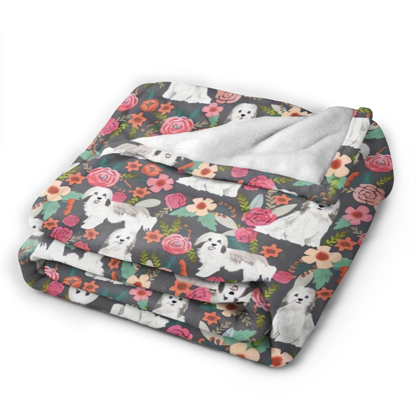 Wijzvio Havanese Dogs Lovers Pink Rose Flower Floral Throw Blanket Soft Fuzzy Fleece Blanket For Couch Bed Living Room Decoration 80"X60"