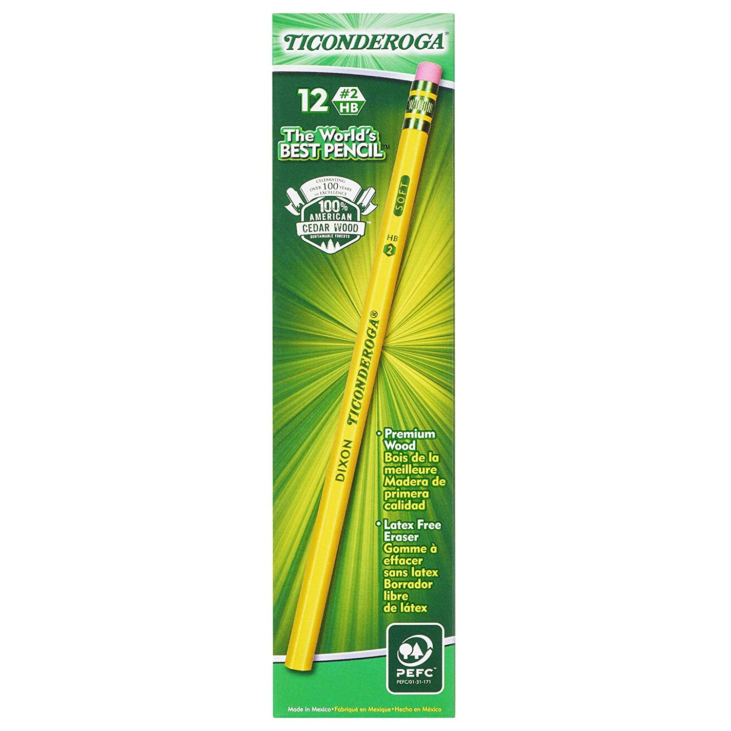 Yellow 13882 Ticonderoga Pencils Wood-Cased Graphite #2 HB Soft 12-Pack