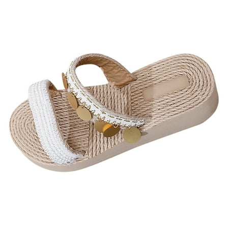 

Fsqjgq Summer Slippers for Women Indoor Washable Women Wedge Skippers Slope Heel Slippers Bohemian Fringed Thick Soled Beach Slippers Heels Women Beige 40