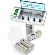 EBL C Cell Rechargeable Batteries (4 Pack) with Battery Charger, White
