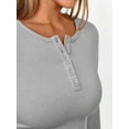 thumbnail image 6 of Women'S Long Sleeve Shirts Henley Casual Fall Outfits Fitted Tops Ribbed Fashion Basic Tees Gray L, 6 of 8