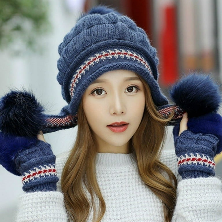 Lady Winter Thermal Woolen Hat Pom Ball Warm Knitted Outdoor