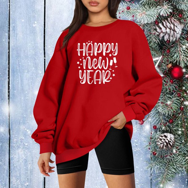 ICHUANYI Clearance Women Classic New Year Christmas Print Crewneck Long Sleeve Loose Sweatshirt Tops ICHUANYI "ICHUANYI"