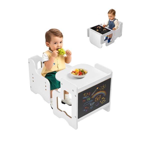 VEVOR Juego de mesa y silla Montessori para destete, mesa y sillas de madera 3 en 1 para niños pequeños con pizarra, mesa Montessori de altura ajustable para edades de 1 a 5 años, ideal para dibujar,
