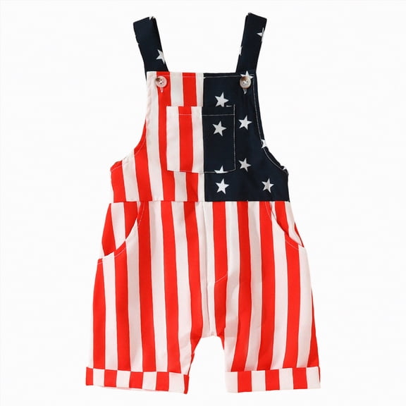 WUANDIXFA Toddler Boy Clothes Fourth Of July Baby Girl Outfit Toddler Jumpsuit Shorts Little Overalls Suspender Kids One Piece 6-9 Months,Red