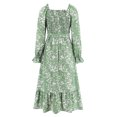 thumbnail image 6 of Miyanuby Women's Long Sleeve Maxi Dresses Square Neck Floral Boho Fall Casual Smocked Dress, 6 of 7