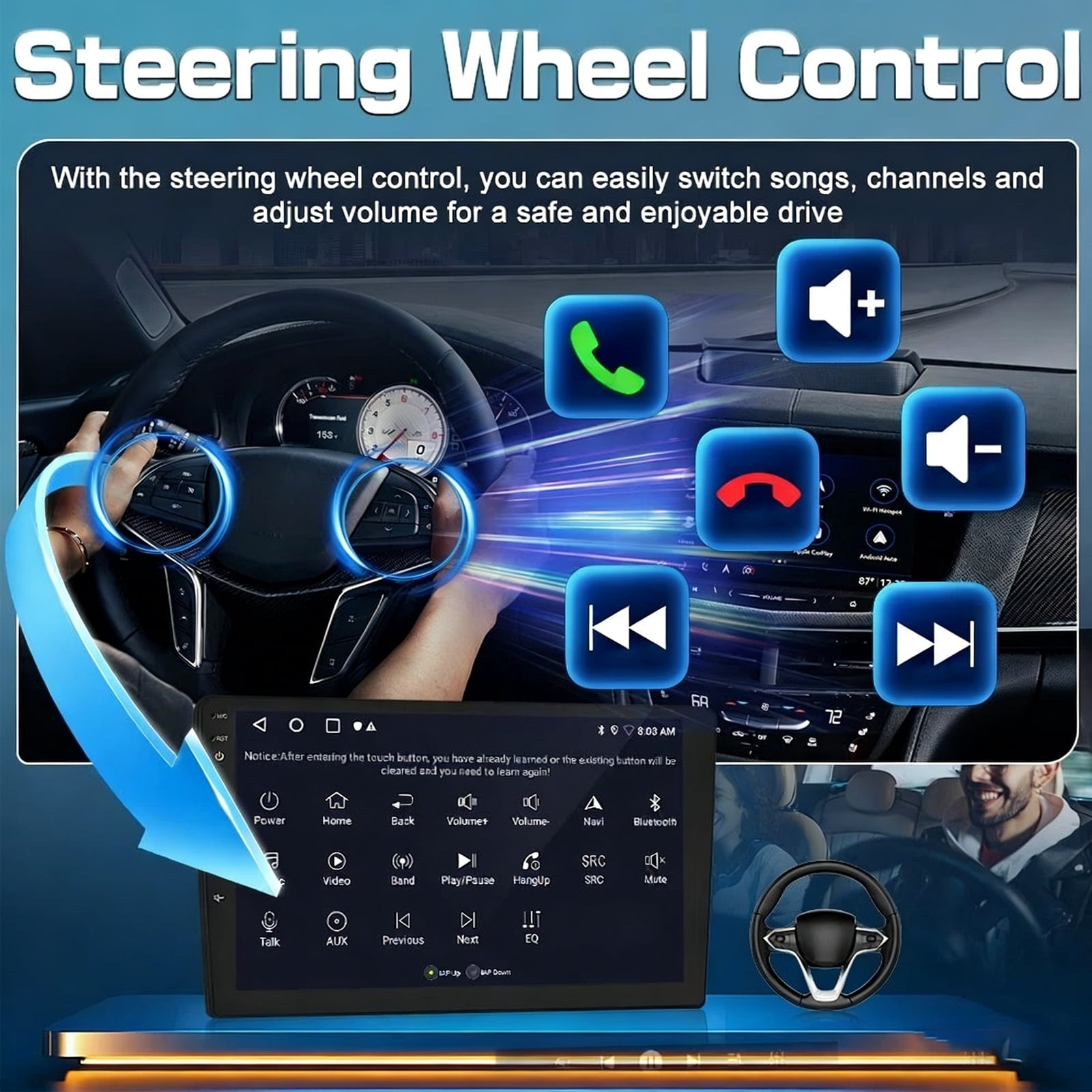 Dexico Android 13 Car Player 7" Screen RDS Radio Bluetooth 5.1 Music WiFi Wired and Wireless with Carplay/Android Auto Steering Wheel Control Driving Recorder DAB GPS Navi Head Unit 2+64GB