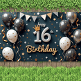 thumbnail image 4 of Yatrandify Polyester Material Happy Birthday Glittering Design Banner Colorful Balloons Birthday Party Decoration for Sweet 16 Event Celebration Indoor Decoration, 4 of 6