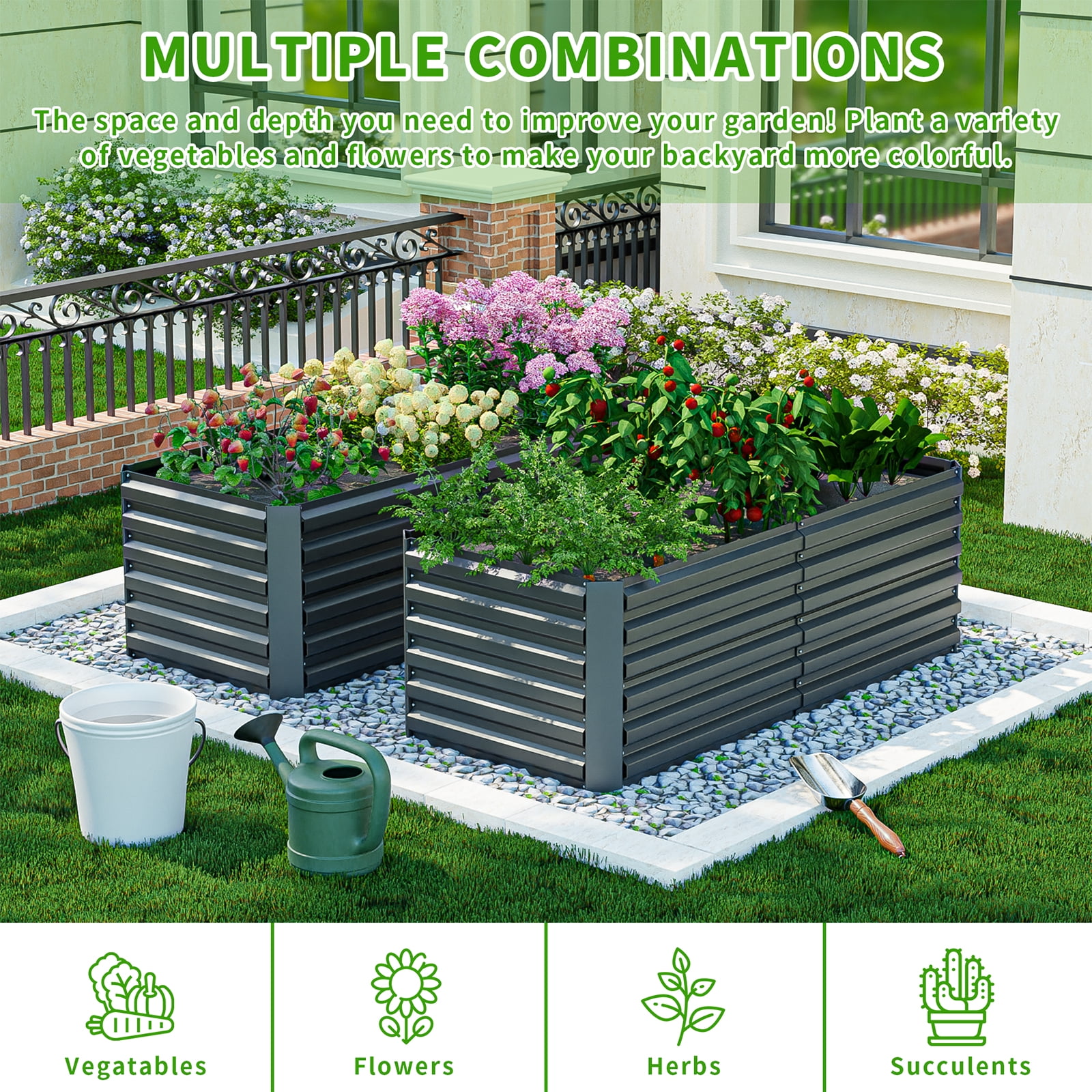 2PCS Outdoor Metal Raised Garden Bed,6x3x2ft Planter Box for Vegetables,Flowers,Herbs w/269 Gallon Capacity,Black